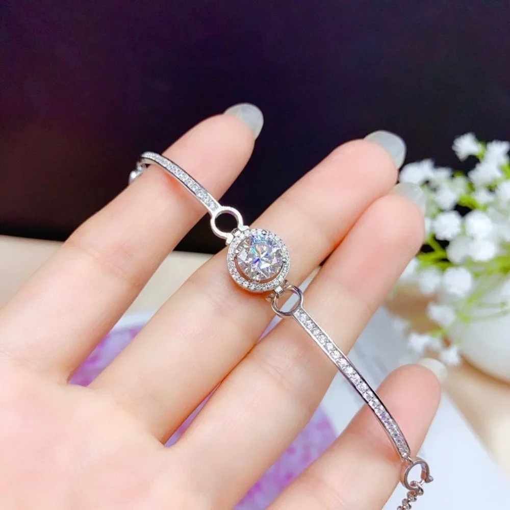 Certified 1ct. t.w. Moissanite Diamond Halo Bar Circle Bracelet NEW